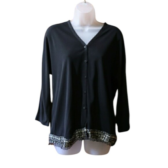 DKNY Black Cardigan with Sparkly Trim Large - Picture 1 of 14